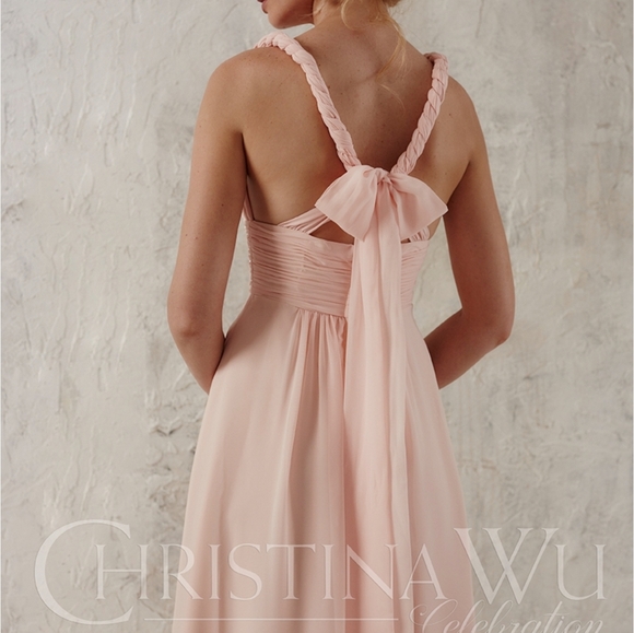 CHRISTINA WU Short Chiffon Dress Petal Pink‎ Womens Size 10 Blush Pastel Wedding - Picture 3 of 16